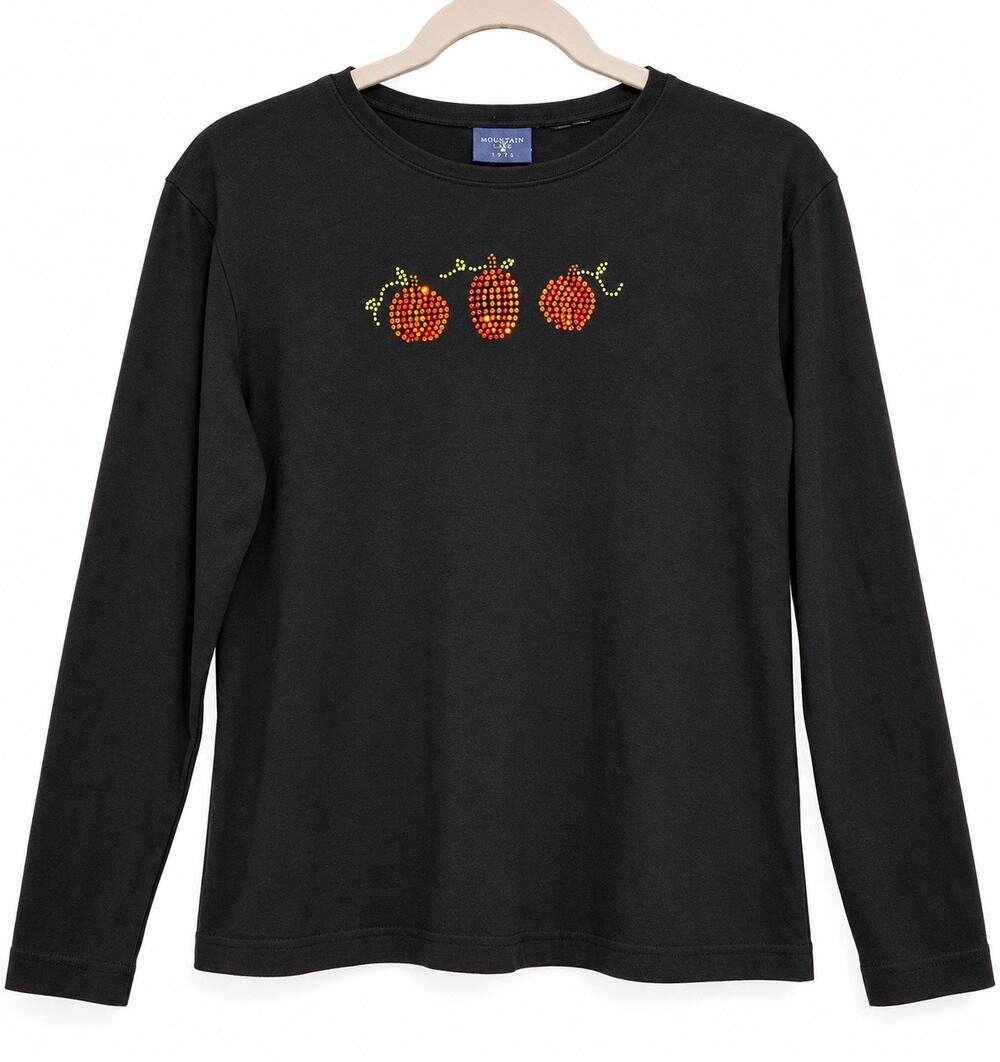 Mountain Lake Rhinestone Pumpkin Long Sleeve Top Black Y2K Fall Halloween
